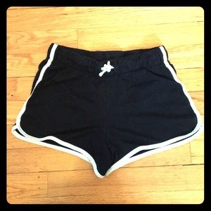 Black , terry dolphin shorts from Old Navy.